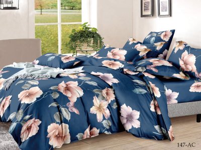 Постельное белье Cleo полисатин "Art Color" евро 200*220 синее Постельное белье Cleo полисатин "Art Color" евро 200*220 синее