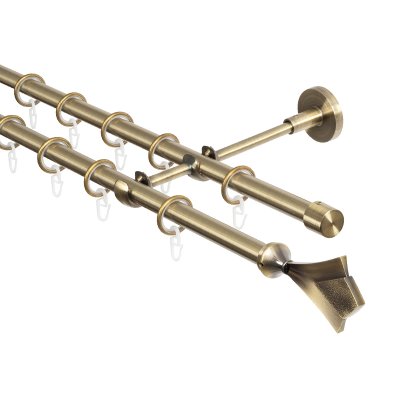 Карниз для штор двухрядный, настенный, штанги 16 мм, Стрела, золото антик Карниз для штор двухрядный, настенный, штанги 16 мм, Стрела, золото антик