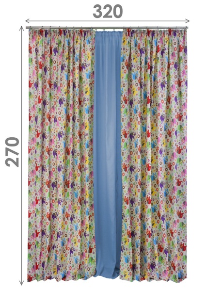 Комплект штор на тесьме "Элифанты" 160х270/300х270 синий тюль Комплект штор на тесьме "Элифанты" 160х270/300х270 синий тюль