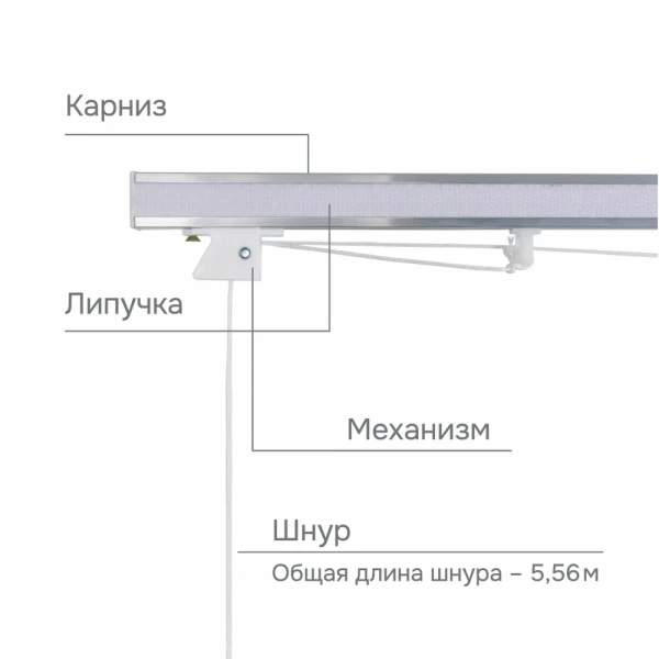 Карниз для римских штор с веревочным управлением 60 см Карниз для римских штор с веревочным управлением 60 см