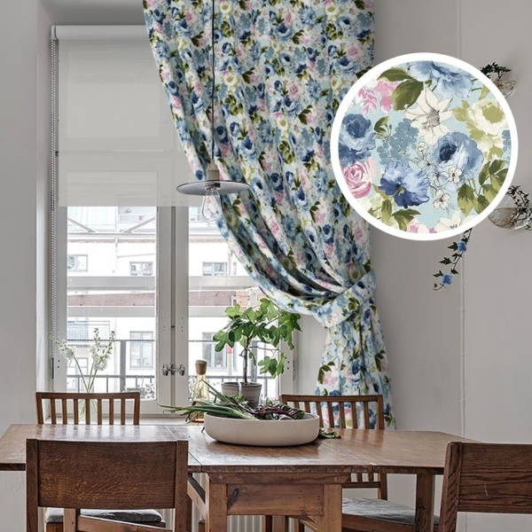 Штора на тесьме "Selena - K" 136х175 цветы голубые Штора на тесьме "Selena - K" 136х175 цветы голубые