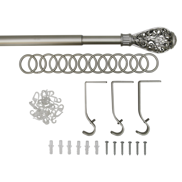 Карниз телескопический однорядный, металл, Кружево, никель матовый, 160-320см Карниз телескопический однорядный, металл, Кружево, никель матовый, 160-320см