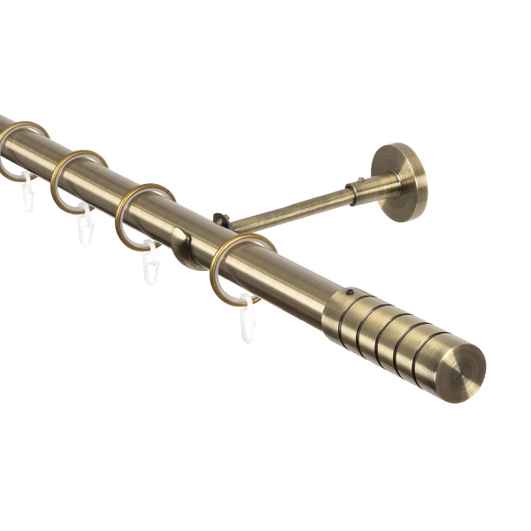 Карниз для штор, настенный, штанга 25 мм, Цилиндр резной, золото антик Карниз для штор, настенный, штанга 25 мм, Цилиндр резной, золото антик