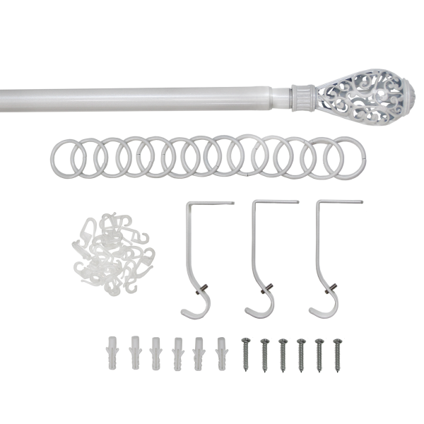 Карниз телескопический однорядный, металл, Кружево, Жемчуг, 160-320см Карниз телескопический однорядный, металл, Кружево, Жемчуг, 160-320см