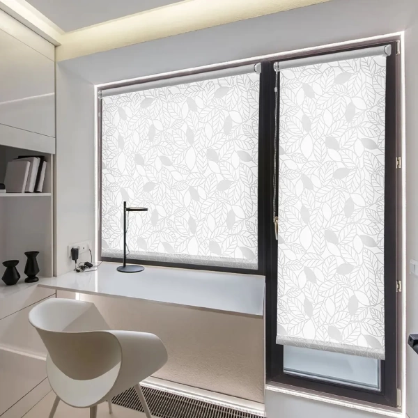 Рулонные шторы с принтом Ива для балконной двери цвет белый Рулонные шторы с принтом Ива для балконной двери цвет белый