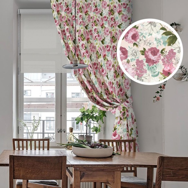 Штора на тесьме "Selena - K" 136х175 цветы розовые Штора на тесьме "Selena - K" 136х175 цветы розовые