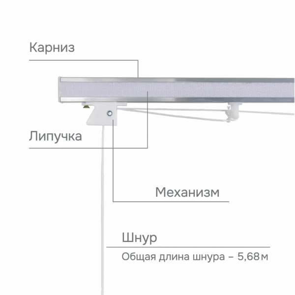 Карниз для римских штор с веревочным управлением 80 см Карниз для римских штор с веревочным управлением 80 см