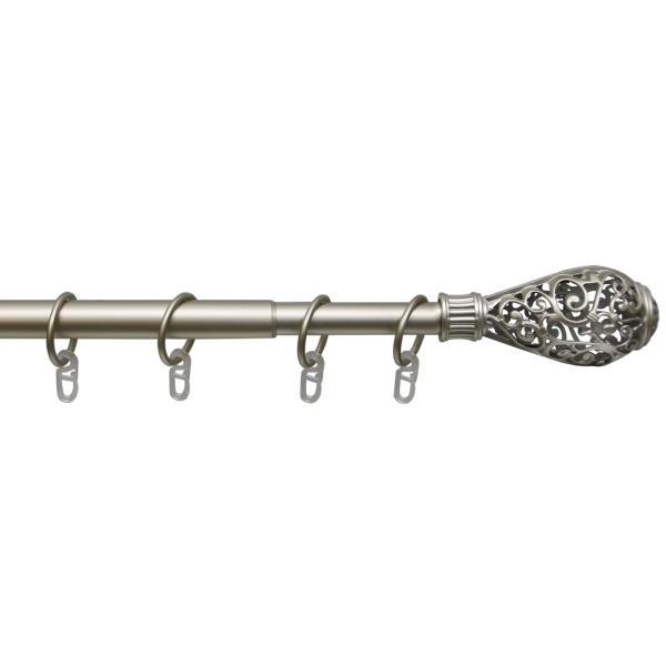 Карниз телескопический однорядный, металл, Кружево, никель матовый, 160-320см Карниз телескопический однорядный, металл, Кружево, никель матовый, 160-320см