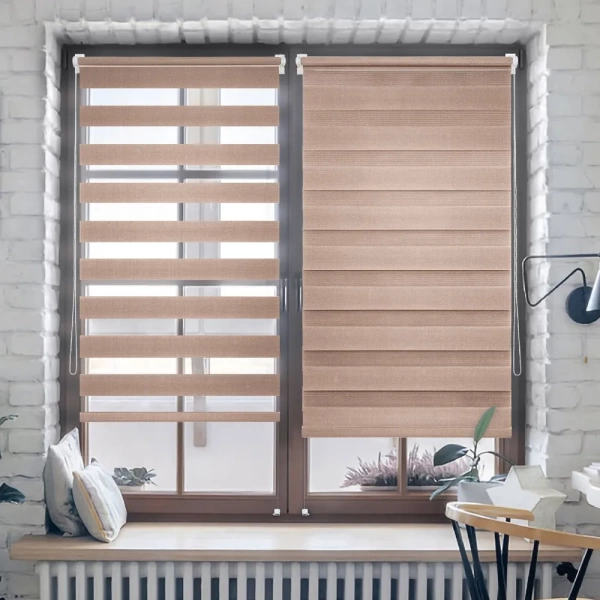 Рулонные шторы день ночь с направляющими цвет коричневый Рулонные шторы день ночь с направляющими цвет коричневый