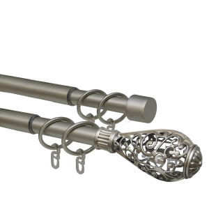 Карниз телескопический двухрядный, металл, Наконечник Кружево, Никель матовый, 160-320см