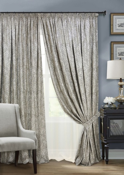 Комплект штор на тесьме "Stone" 2 шторы 200x270, тюль 450х270 серый Комплект штор на тесьме "Stone" 2 шторы 200x270, тюль 450х270 серый